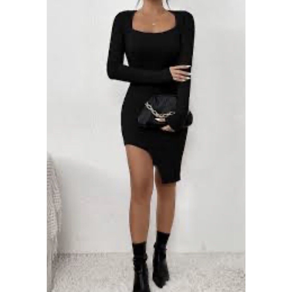 Pretty Garden Bodycon Dress Size Large Long Sleeve Cut Out Thigh Ribbed Knit NEW - Picture 3 of 9